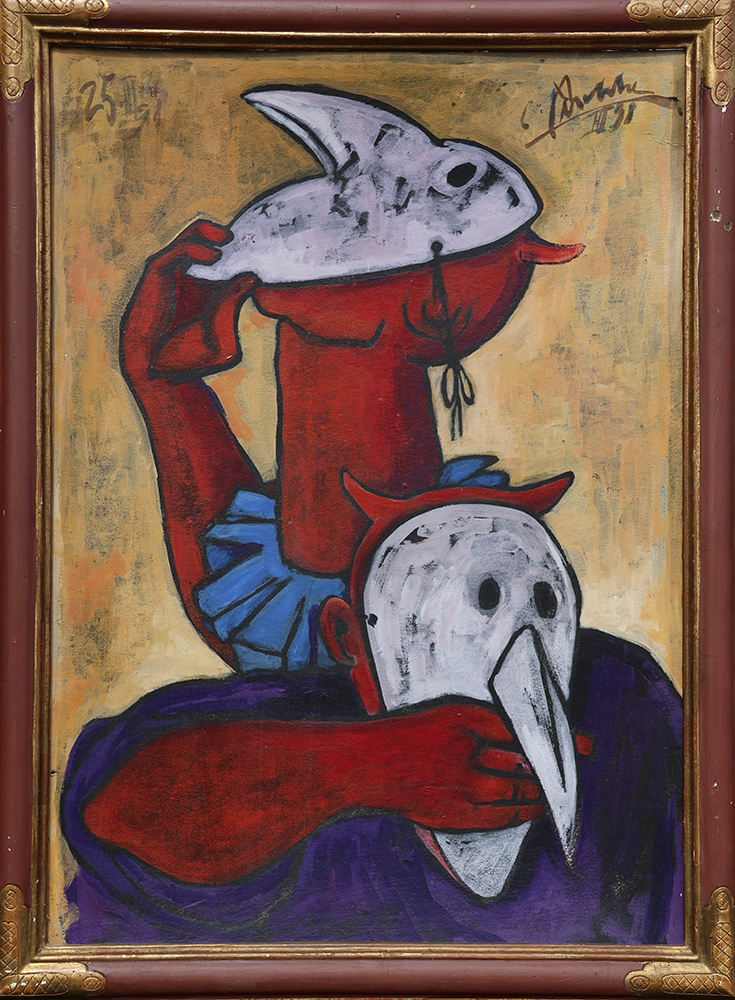 Christian Peschke, 'Masken', Acrylgemälde, 1998, Kunst Auktionshaus Miltenberg.